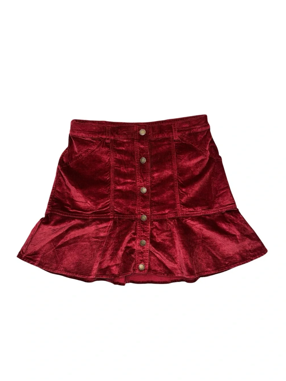 Draper James size 12 Corduroy Button-Front burgundy Ruffled Mini Skirt